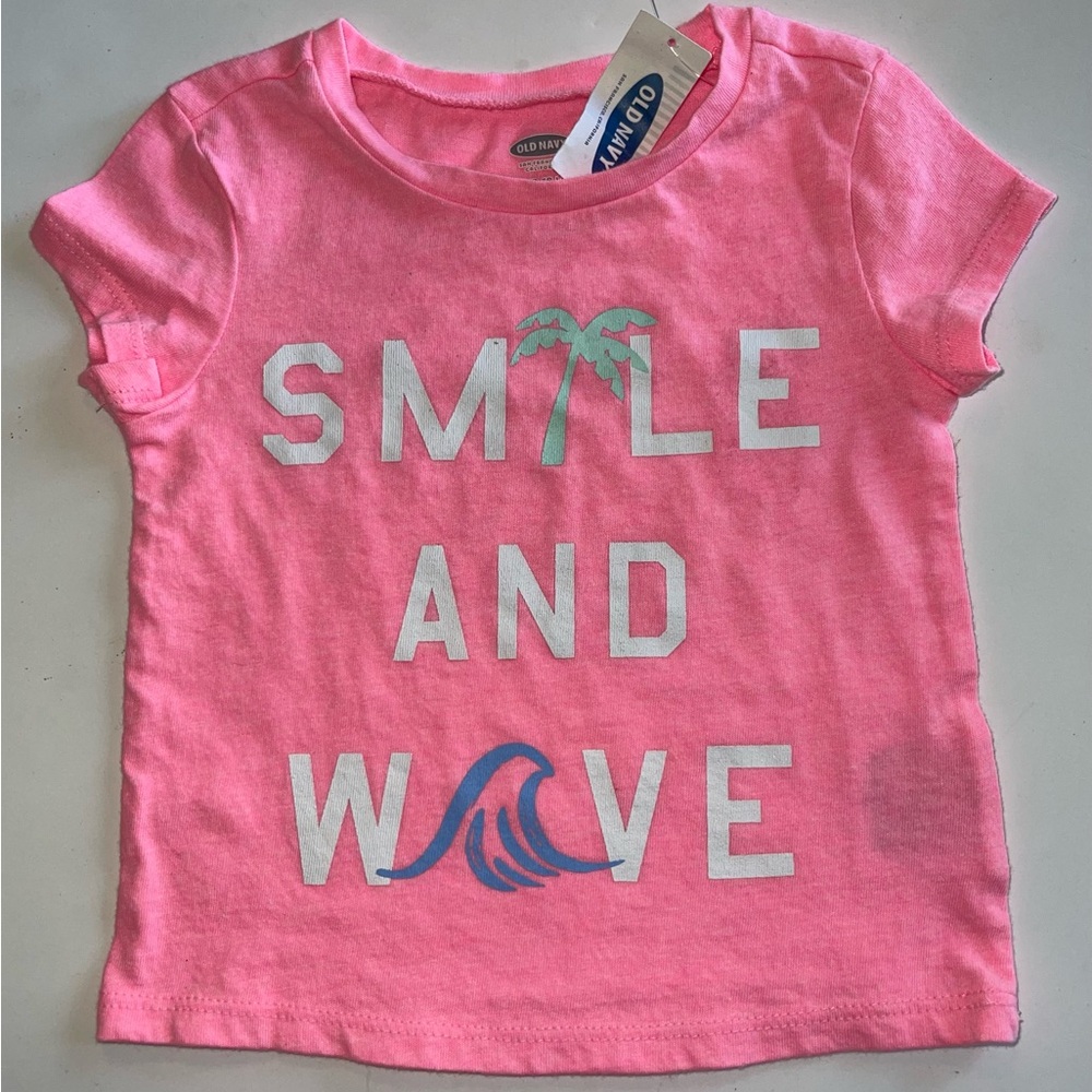Old Navy Girl’s Smile & Wave Pink Short Sleeve Top, Size 12-18 Months